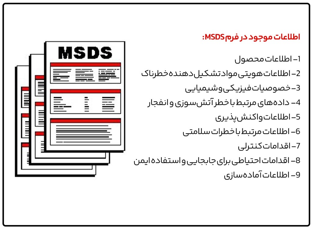 اطلاعات موجود در فرم MSDS