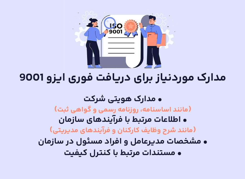 مدارک موردنیاز برای دریافت فوری ایزو ۹۰۰۱